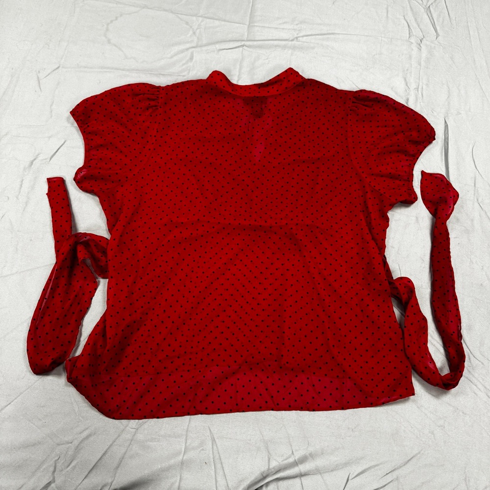 Lane Bryant Red Polka Dot Empire Waist Top Plus Size 18/20 Tie Back V-Neck - Picture 3 of 6